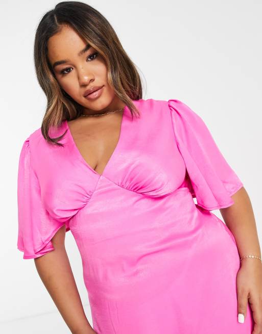 hot pink satin dress plus size Sydney's Closet SC7345 Size 22 Hot Pink Dress Plus Size Prom Dress Sli