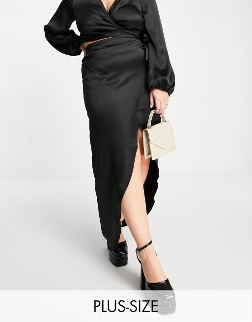 Black Maxi Skirt - Satin Side Slit Skirt - High Waist Long Skirt