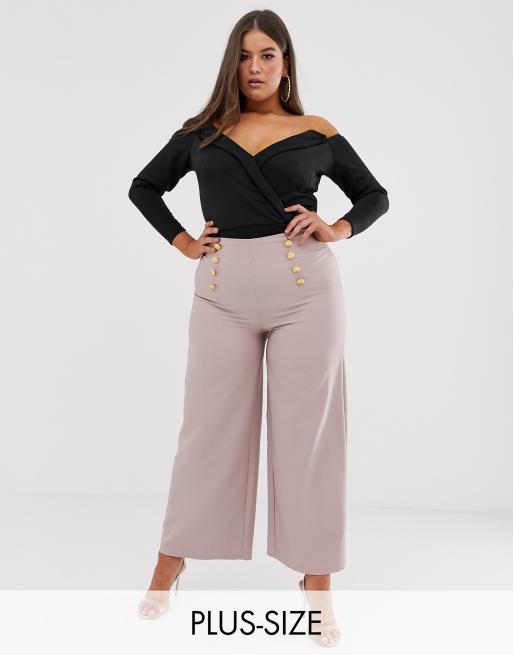 Flounce London Plus High Waist Palazzo Pants In Mauve Asos