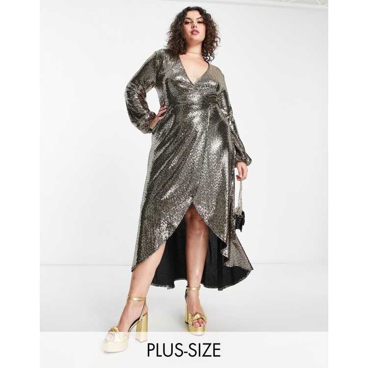 Gold sequin wrap clearance dress plus size