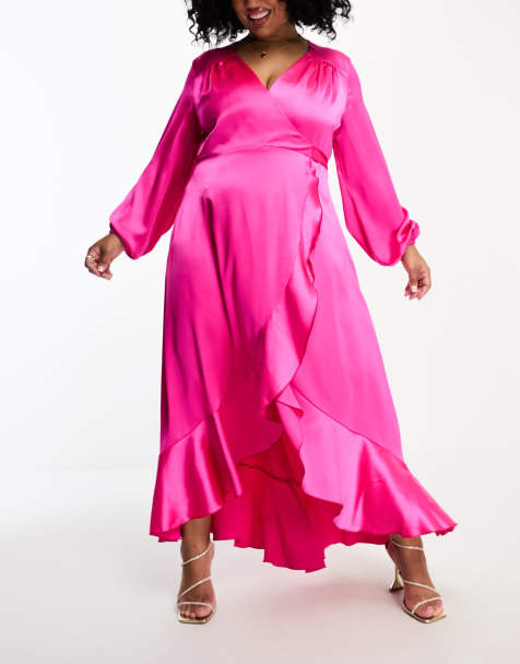 ASOS DESIGN high neck fringe maxi dress in hot pink