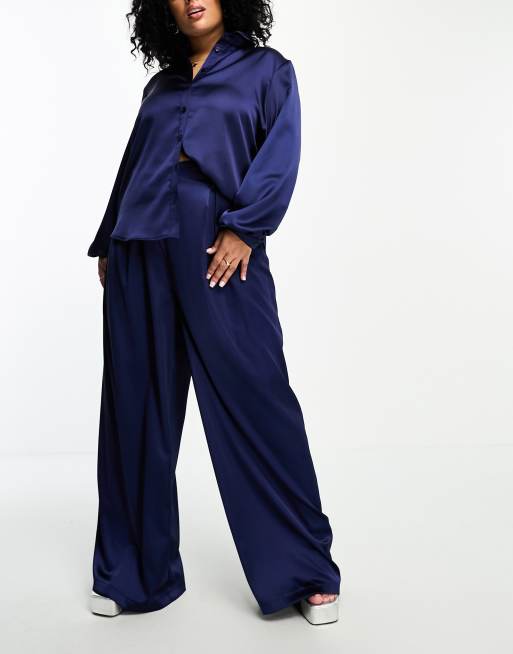 Slim satin trousers - Navy blue - Ladies