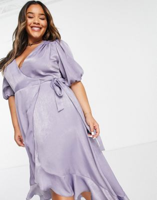 Flounce London Maternity Puff Sleeve Maxi Wrap Dress In Light Blue