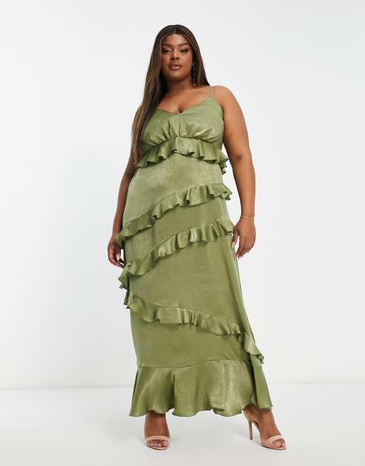 Khaki ruffle dress sale