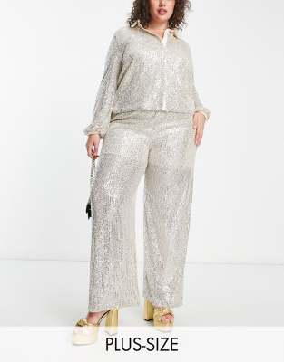 wide leg pants in silver metallic sparkle - part of a set