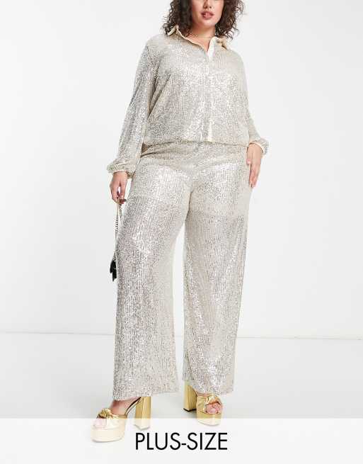 Silver sequin best sale pants plus size