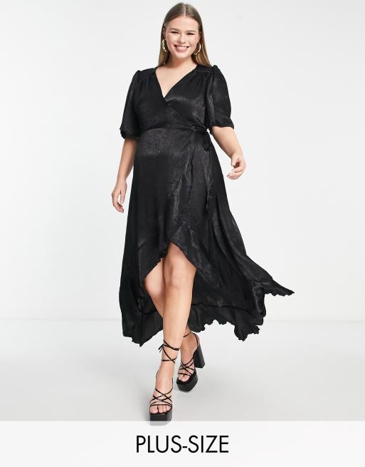 Flounce London Maternity wrap front satin midi dress with flutter