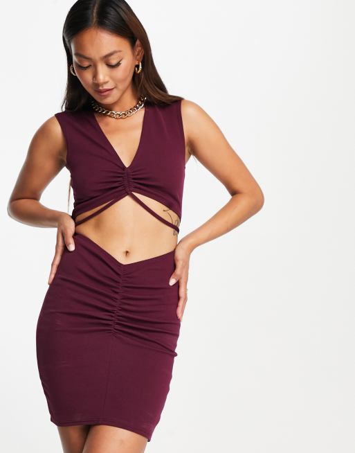 Flounce London - Robe courte torsadée à détails froncés - Violet foncé  