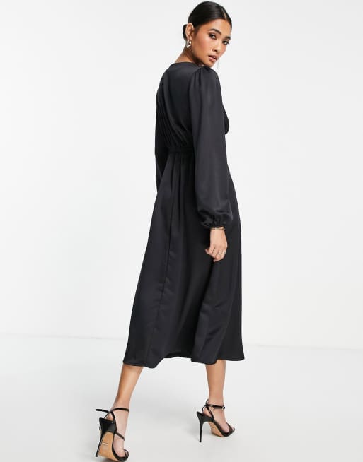Flounce London satin buttoned midi dress in black , 3 of 4
