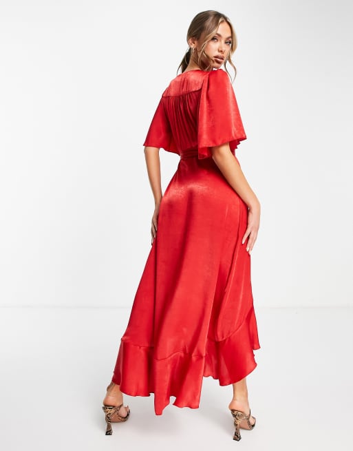 Red flutter sleeve store dress