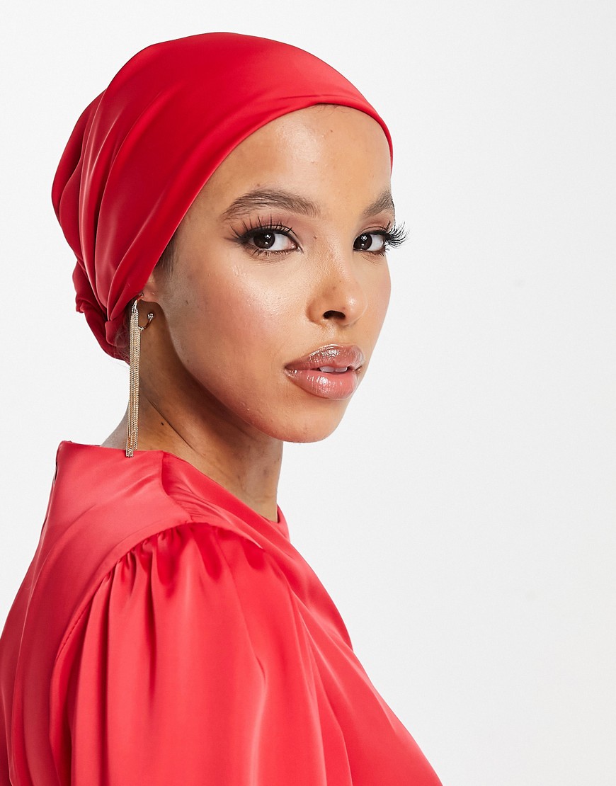 Flounce London Satin Headscarf In Red Satin