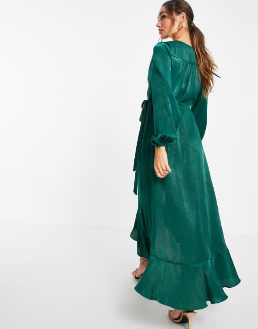 Long satin shop green dress