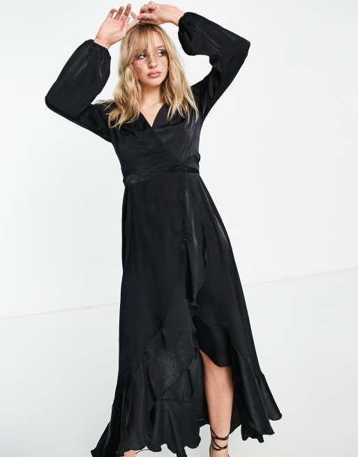 Black long sleeve hot sale wrap maxi dress