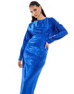 satin maxi dress with kimono sleeve in blue