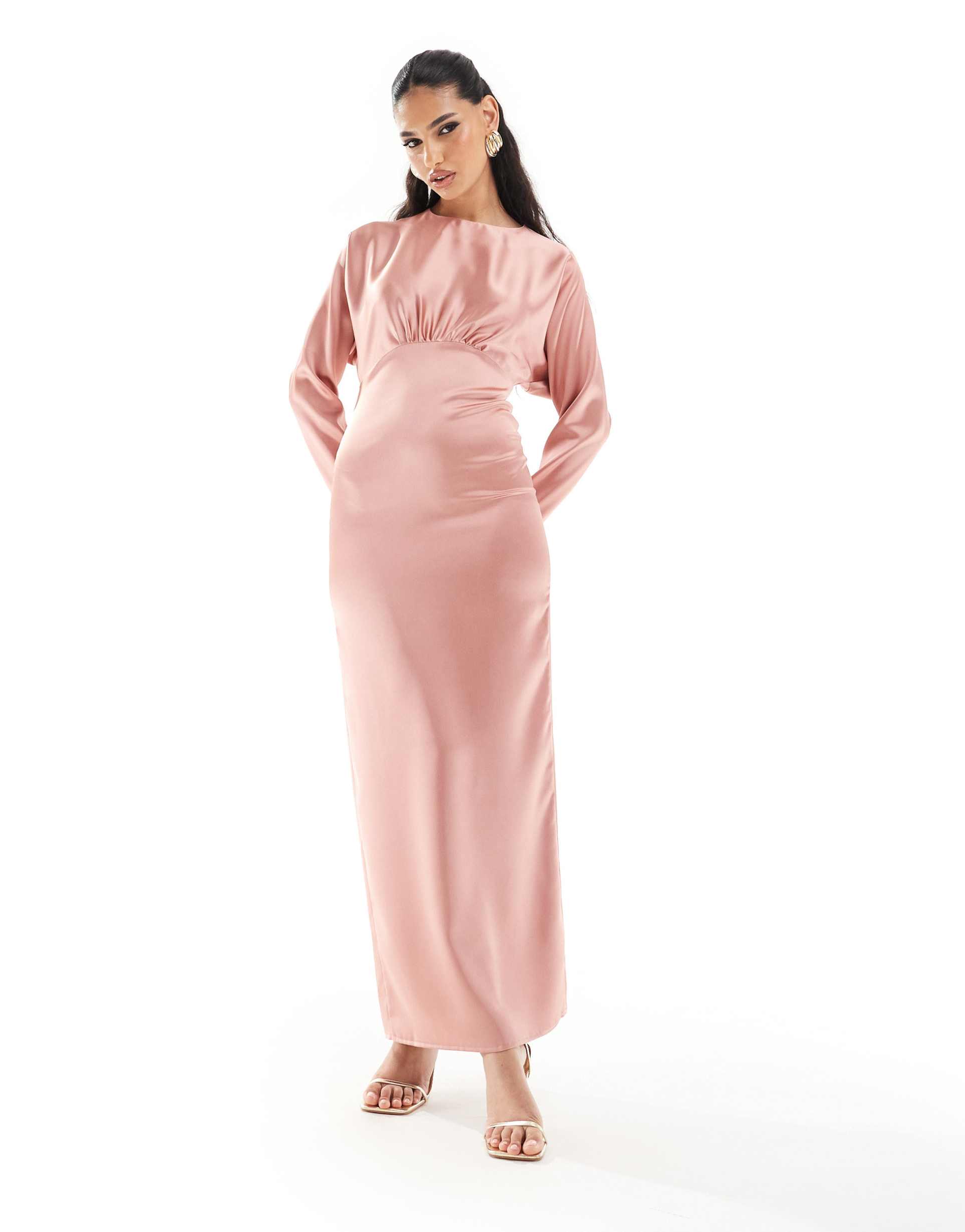 flounce london satin maxi dress with kimono sleeve in dark blush