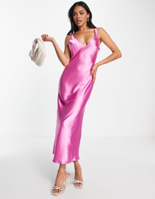 Flounce London satin midi cami dress in pink | ASOS