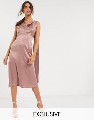 satin pink midi dress