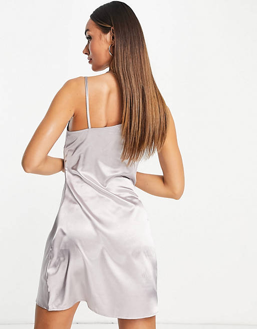 Dresses Flounce London satin mini cami dress with asymmetric strap detail 