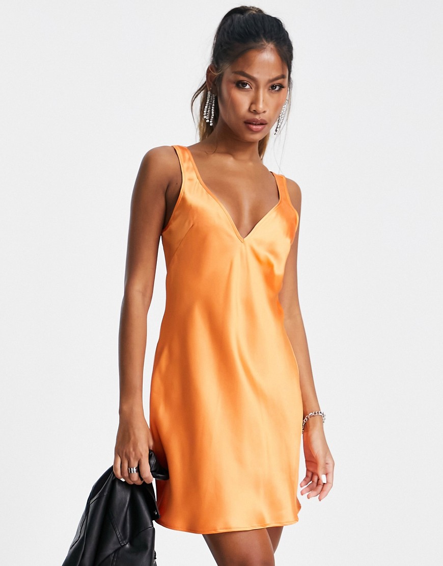 Flounce London satin mini slip dress in tangerine-Orange