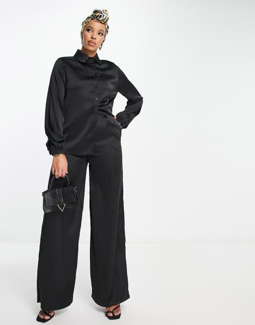 Flounce London satin palazzo pants in black (part of a set) 