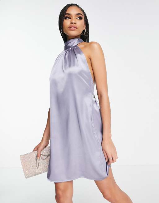 Satin halterneck mini dress