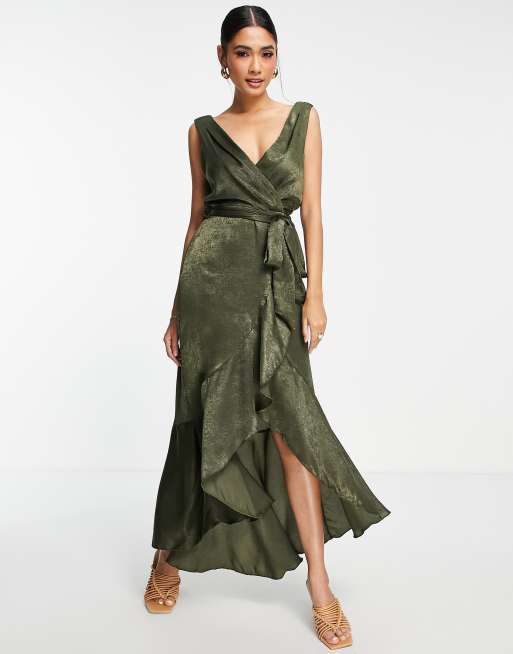 Wrap Front Maxi Dress Green, FLOUNCE LONDON