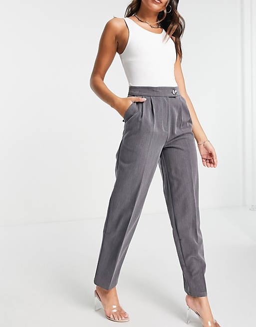 Flounce London satin straight leg pleated front trousers in grey co-ord 