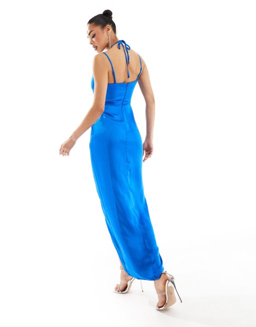 Royal blue satin outlet maxi dress