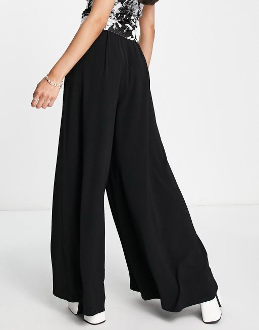 Satina High Waisted Flare Palazzo Wide Leg Pants | Printed & Solid | Reg &  Plus (X-Large, 1 Black)