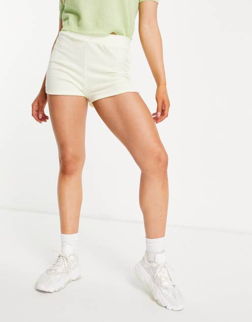 Flounce London satin towelling shorts co-ord in cream , 2 of 4