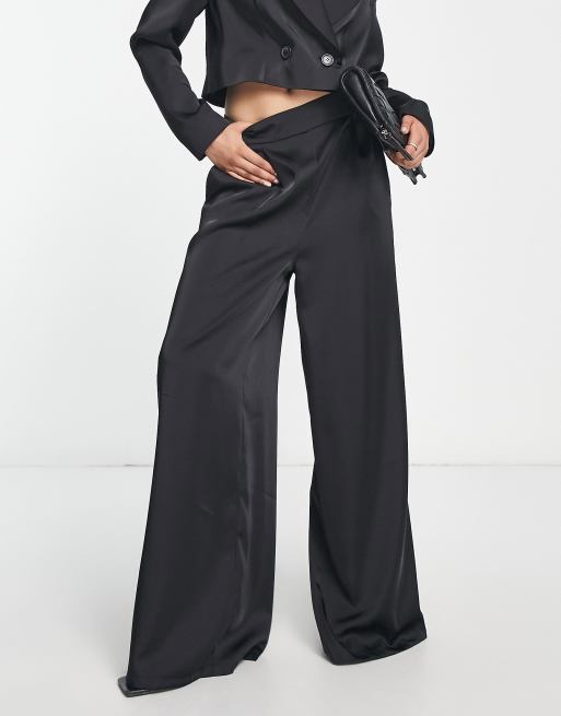 Black satin best sale wide leg pants