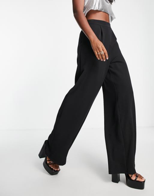 Flounce London satin wide leg trousers with pleated front in black , 4 of 4