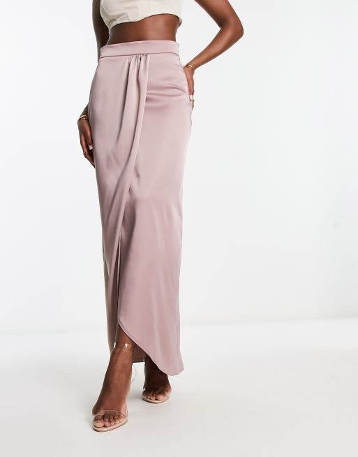 Dusty pink hotsell wrap midi skirt