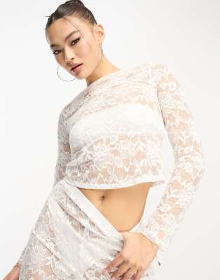 Flounce London Sheer Lace Pants In White -set