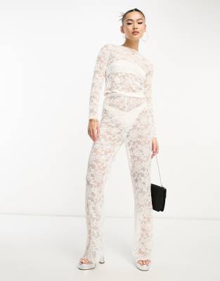 Flounce London Flounce London sheer lace trouser in white co ord