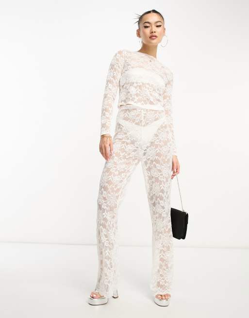 Flounce London sheer lace trouser in white co ord ASOS