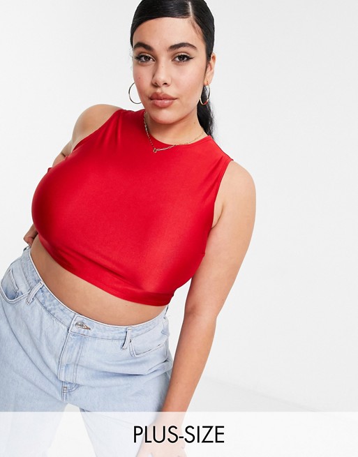 Flounce London Plus gym top in slightly cropped length in red