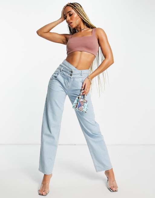 Flounce London square neck slinky crop top in light brown, 4 of 4