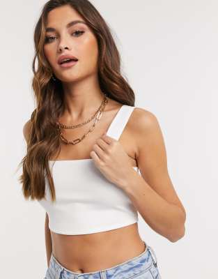 Shape White Slinky Square Neck Crop Top