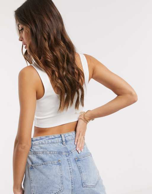 Flounce London square neck slinky crop top in white, 2 of 4