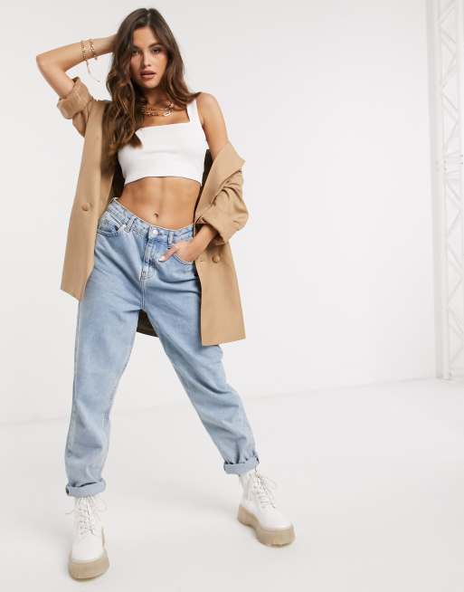 Flounce London square neck slinky crop top in white, 3 of 4