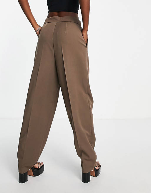 Women Flounce London straight leg trousers with pleated front in chocolate 