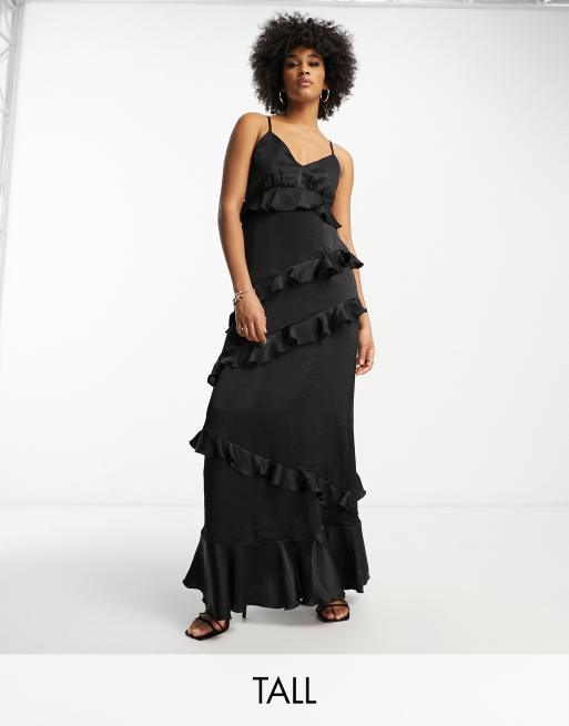 Flounce London Flounce Ruched Mesh Maxi Dress With Ruffle Detail