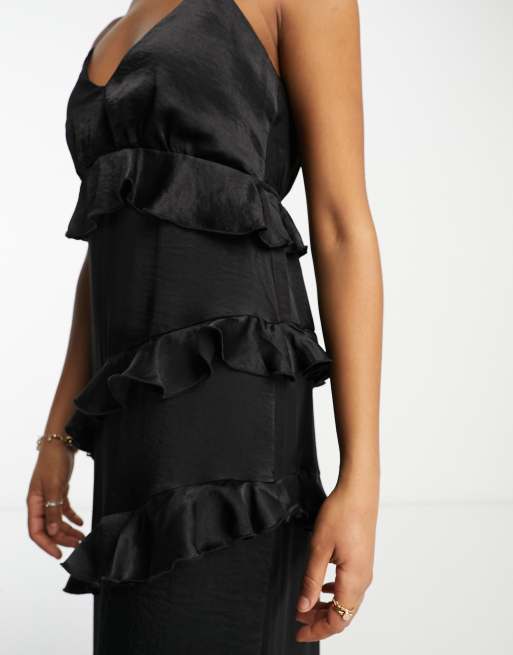 Flounce London Tall all over ruffle cami maxi dress in black