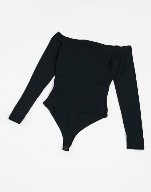Flounce London Tall basic bardot body with long sleeves in black, 2 of 4