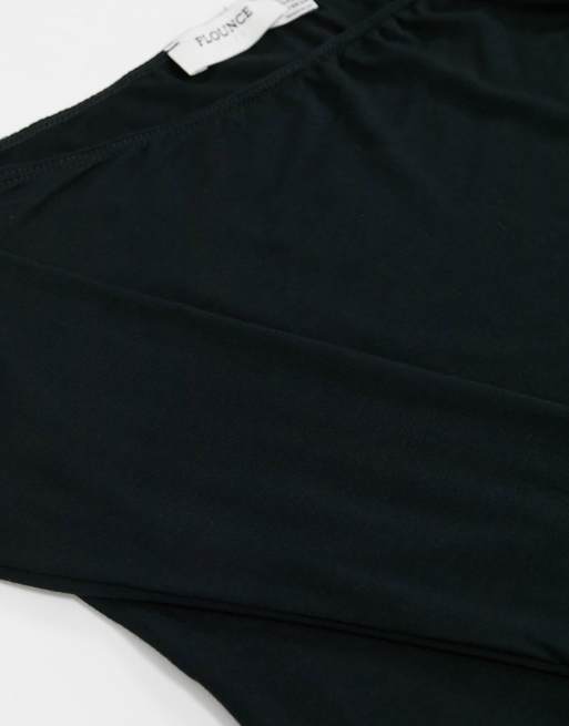Flounce London Tall basic bardot body with long sleeves in black, 4 of 4