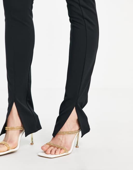 Flounce London Tall high waist tailored stretch trouser with split front in black, 3 of 4