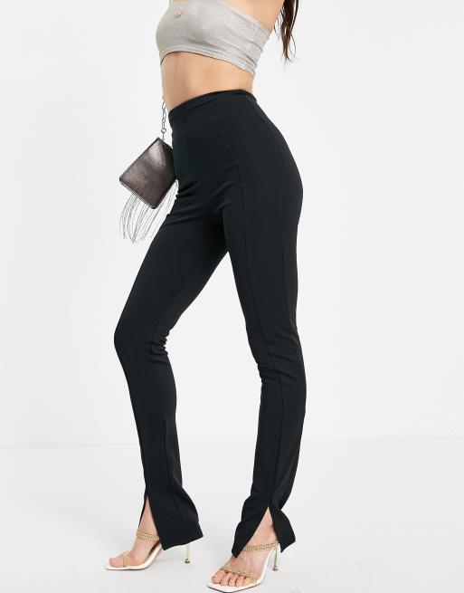 Flounce London Tall high waist tailored stretch trouser with split front in black, 4 of 4