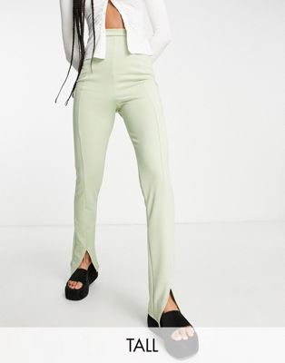 Flounce London Tall high waist tailored stretch trouser with split front in sage