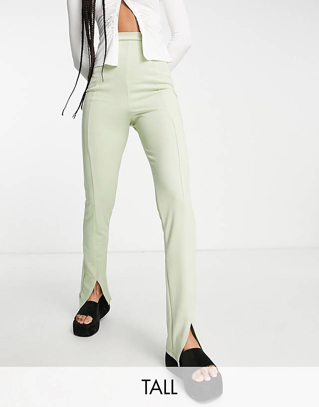 Flounce London Tall - high waist tailored stretch trouser with split front in sage